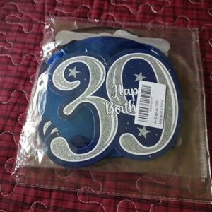 Happy Birthday, 39 Years, Hanging Party Decorations, Factory Sealed, Blue Silver